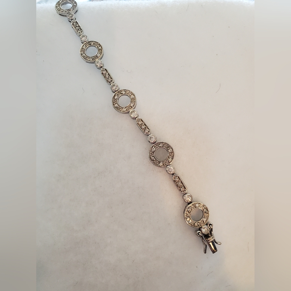 .925 Silver Crystal Circle Link Bracelet